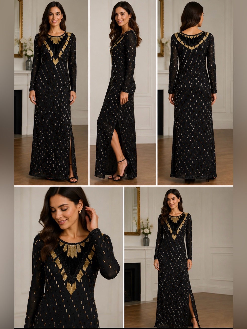 Calypso St. Barth Hand Beaded Art Deco Evening Dress xs